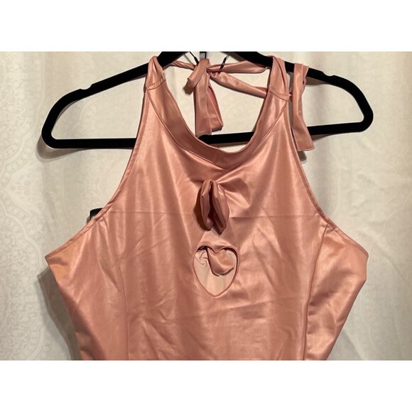 Pink Bunny Girl Halter Bodysuit XXL With Heart Cutout & Adjustable Side Ties - Picture 2 of 8